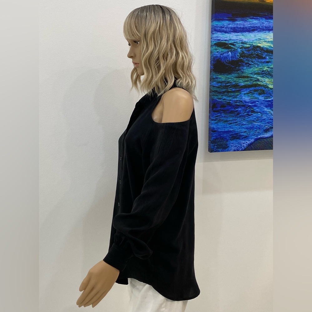Cute Black Cold Shoulder Button Down, Size S - image 4
